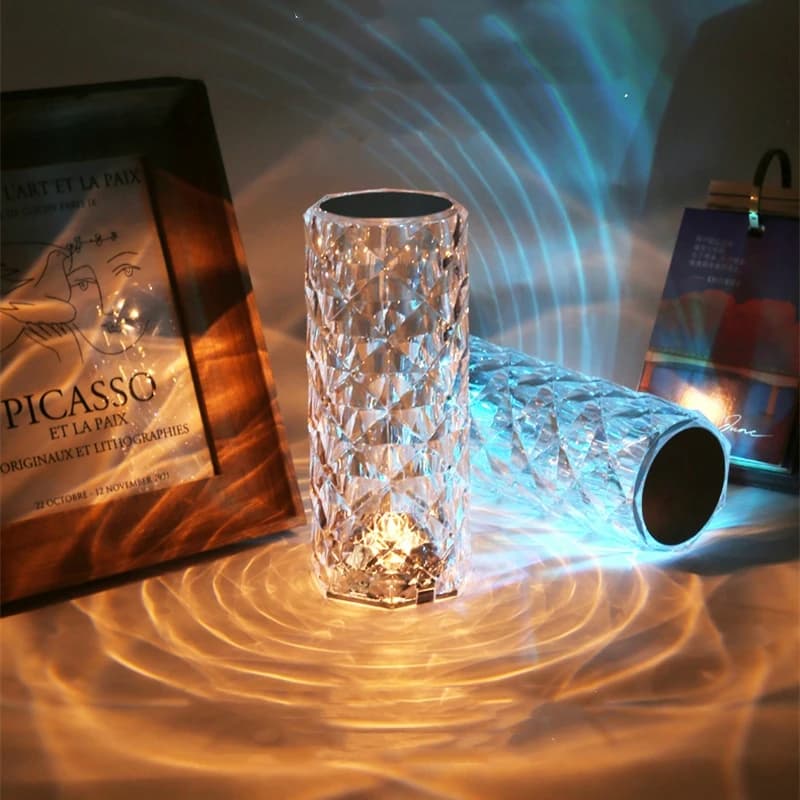 Crystal Diamond Lamp, 3 Color Changing Rose Crystal Diamond Table Lamp