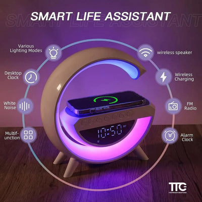 G Lamp Speaker With Digital Clock, RGB Multifunction Wireless Charger