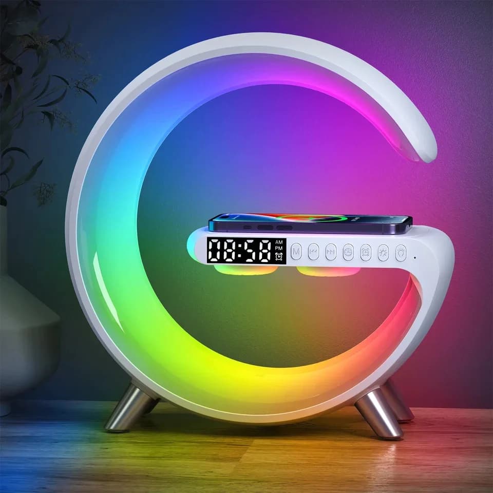 G Lamp Speaker With Digital Clock, RGB Multifunction Wireless Charger