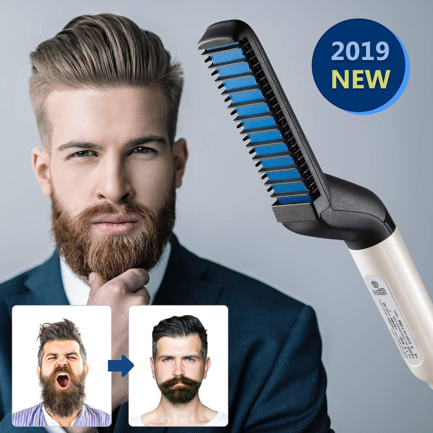 Men Quick Beard Straightener Multifunctional Electric Ionic