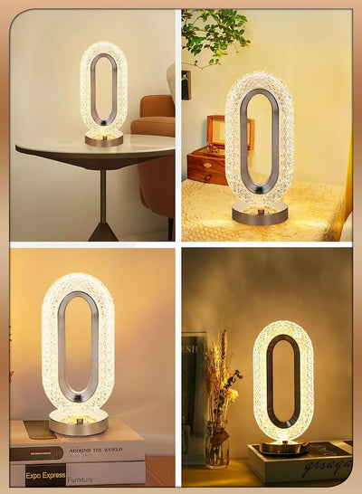 New Luxury Oval Shaped Crystal Table Lamp With 3 Colors Touch Control