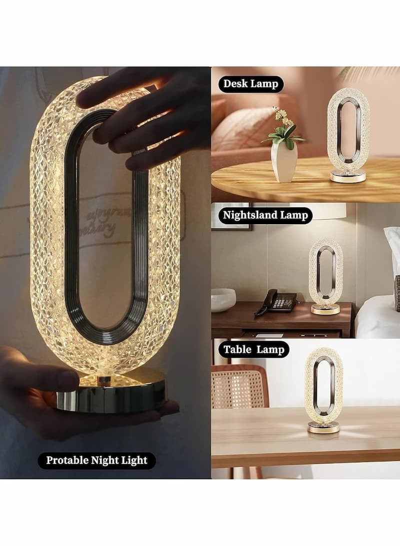 New Luxury Oval Shaped Crystal Table Lamp With 3 Colors Touch Control