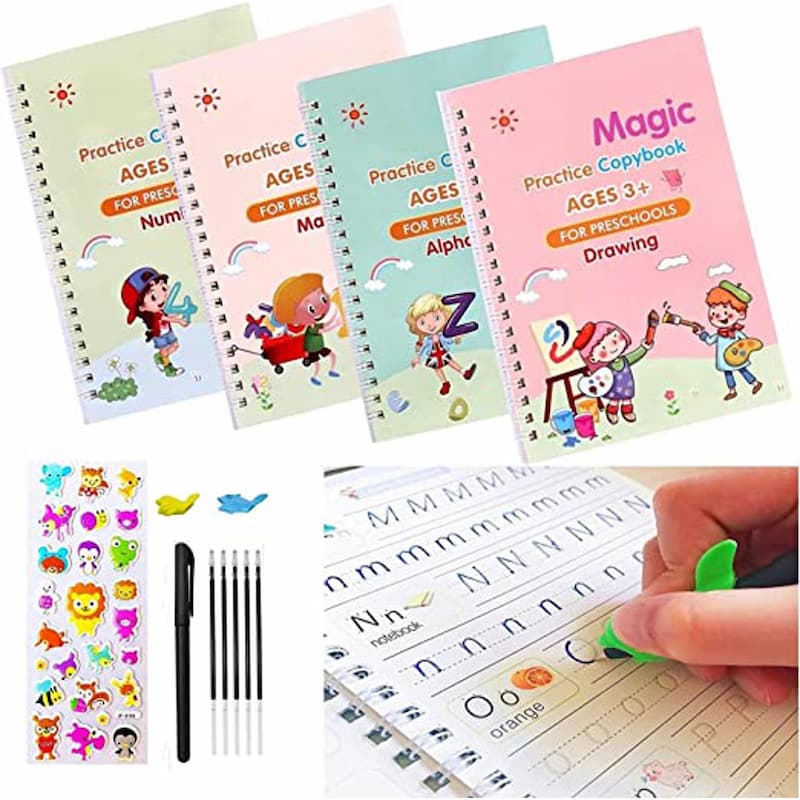 Pack of 8 Reusable Sank Magic Practice Copybook Montessori Reusable Magic Books